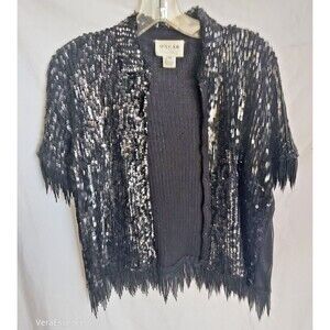 Oscar De La Renta Black Wool Blend Sequin Jacket Beaded Details size M Vtg